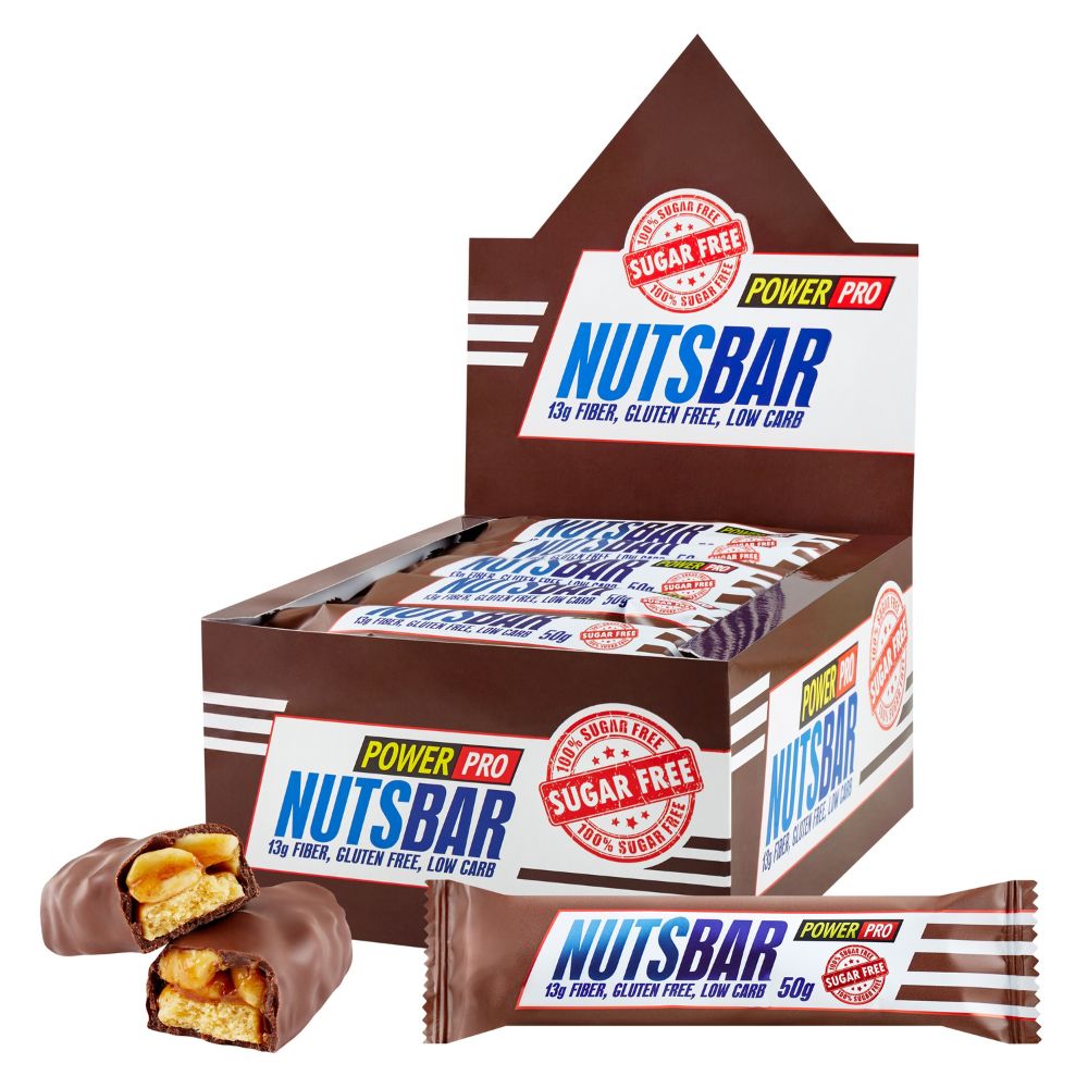 Батончики Power Pro Nuts bar без сахара, с арахисом и карамелью, 10 шт х 50 г