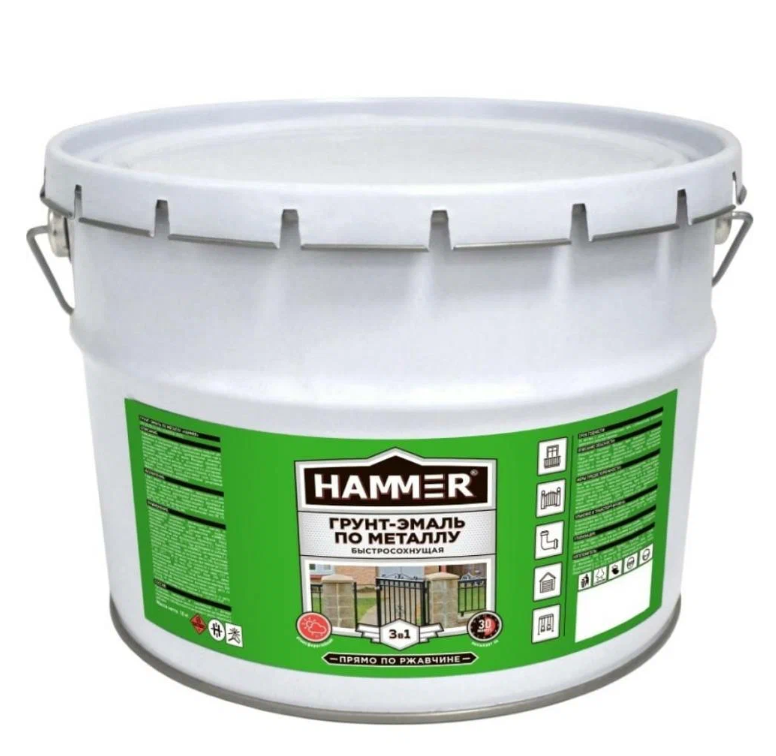 фото Грунт-эмаль по металлу hammer 3в1 б/с кр.-коричневая 10 кг эк000124256