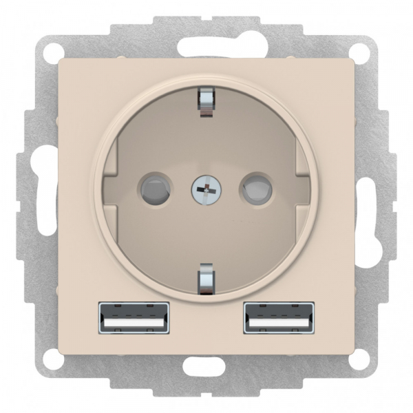 фото Se atlasdesign бежевый so + usb розетка a+a, 5в/2,4а, 2х5в/1,2а, механизм schneider electric