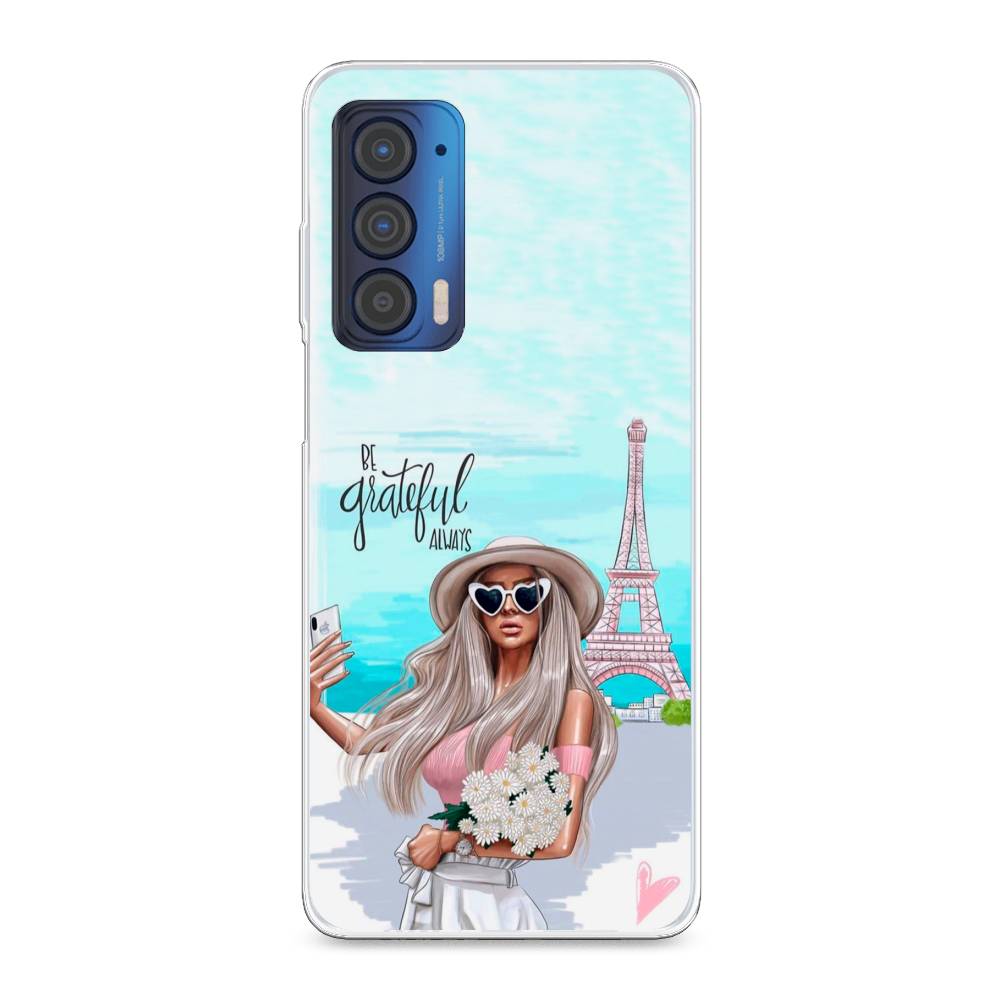 

Чехол для Motorola Edge (2021) "Селфи Париж", Голубой;бежевый, 242950-6