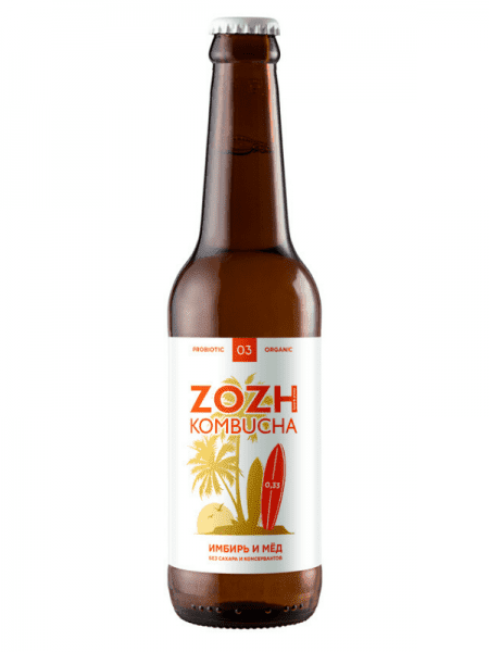 

Комбуча ZOZH kombucha без сахара - со вкусом имбиря и меда, 0,33л., Комбуча без сахара