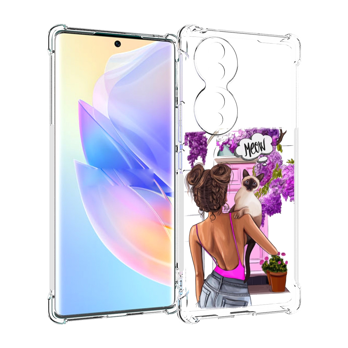 

Чехол MyPads Девушка-с-котиком женский для Honor 70, Прозрачный, Tocco