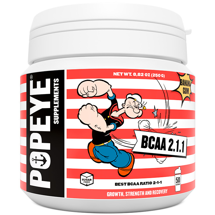 фото Popeye supplements bcaa 2:1:1 250 г, банановая жвачка