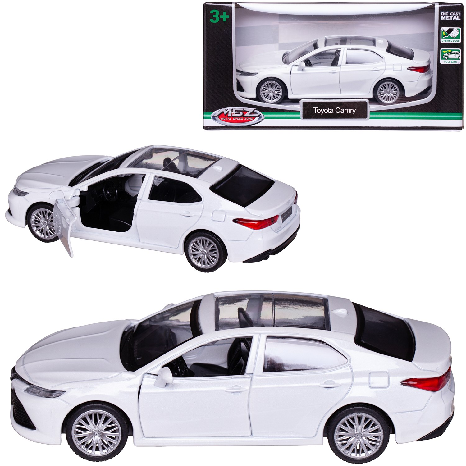 Машинка MSZ серия 1:43 Toyota Camry металл, белая, инерционная, двери открываются