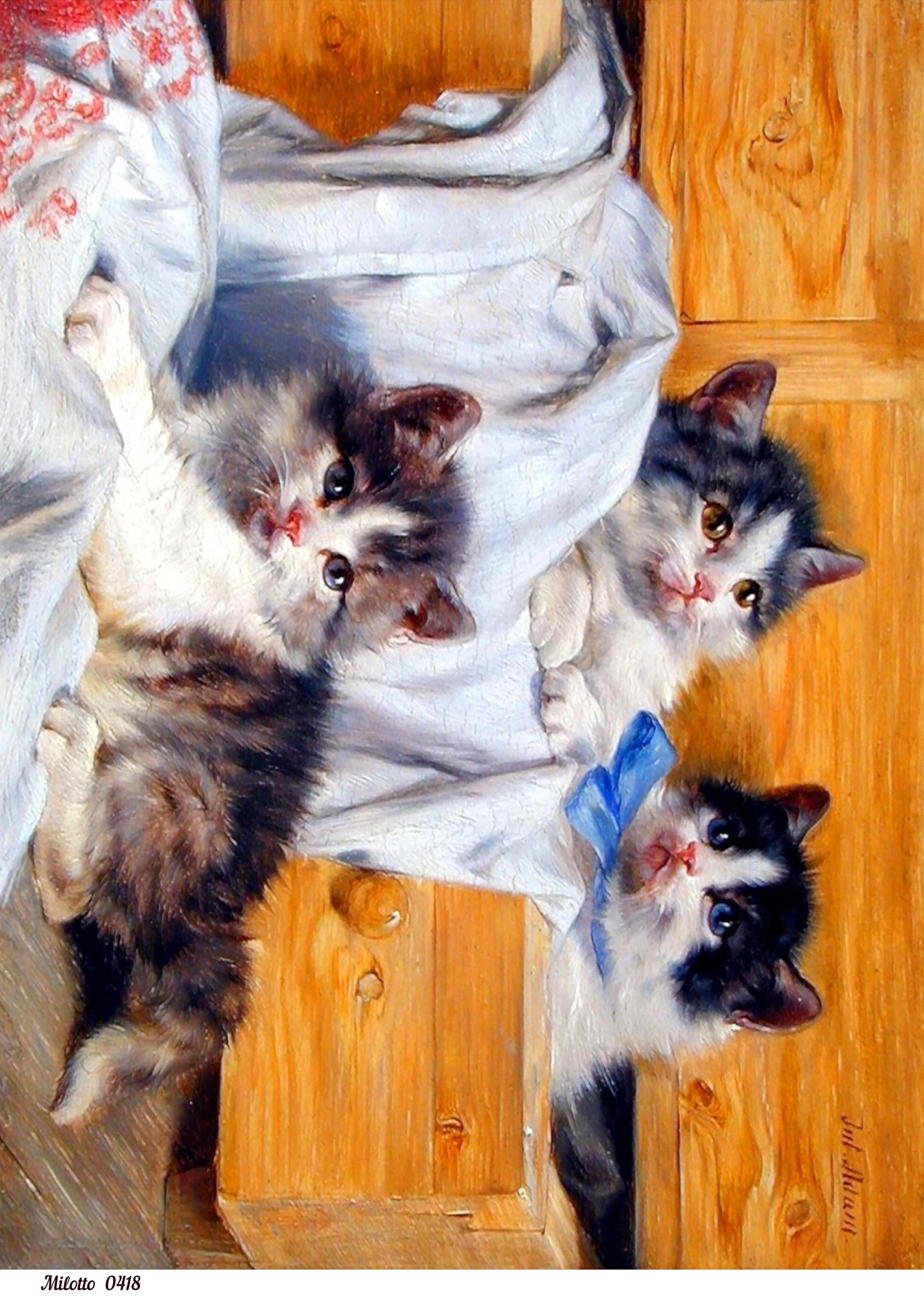 

Рисовая бумага для декупажа А4 Milotto 0418 коты котята винтаж крафт