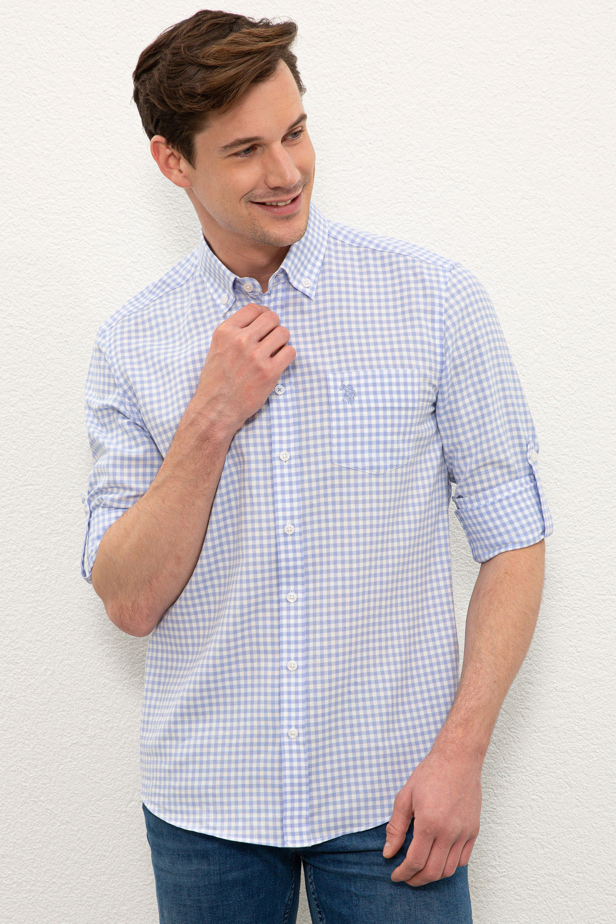 

Рубашка мужская U.S. POLO Assn. G081SZ0040RELES голубая XL, G081SZ0040RELES