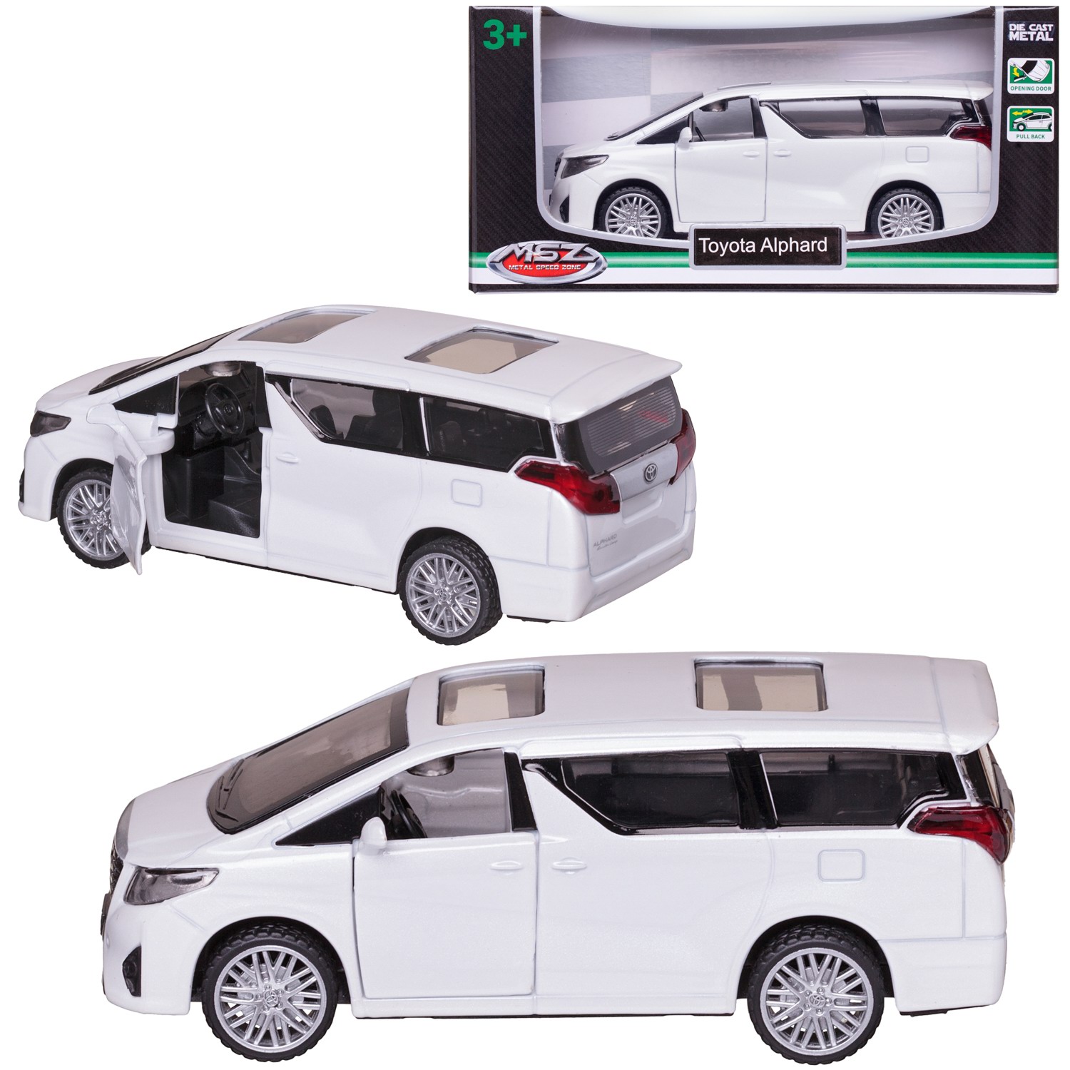 Машинка металлическая MSZ серия 1:43 Toyota Alphard, белая, инерционная, двери открываются