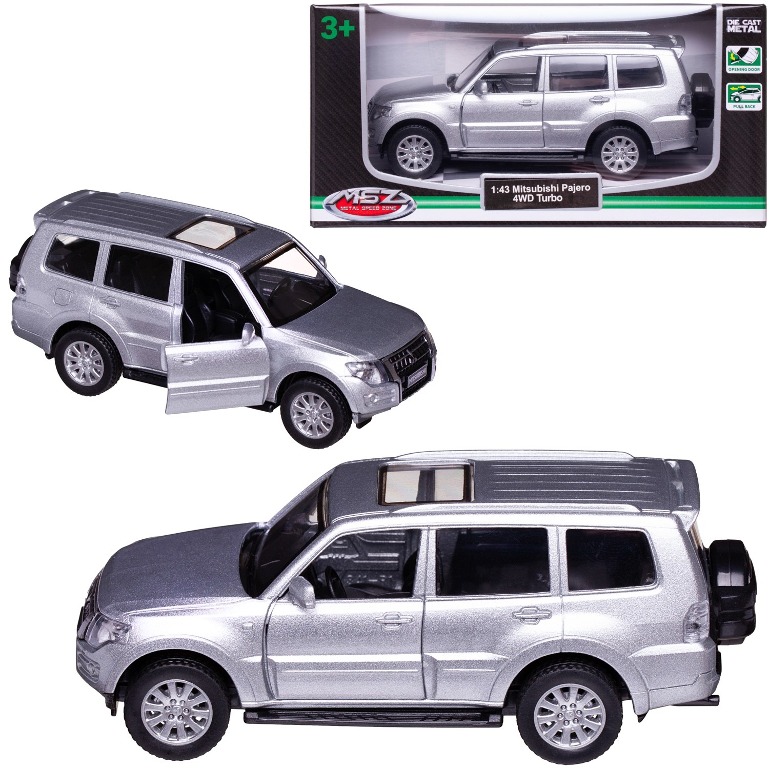 Машинка MSZ серия 143 Mitsubishi Pajero 4WD Turbo серебристая инерционная 977₽