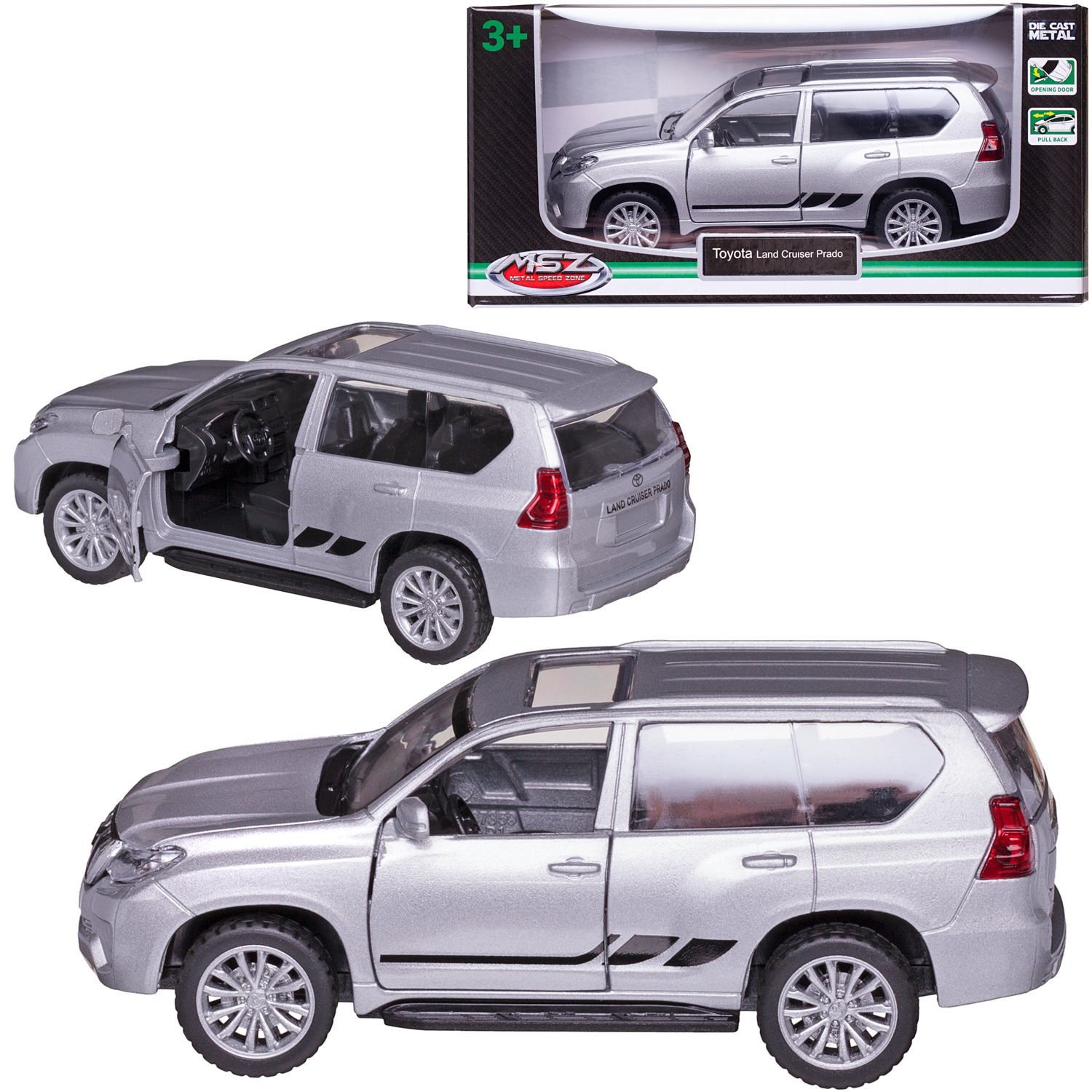 

Машинка MSZ серия 1:43 Land Cruiser Prado серебристая, инерционная, двери открываются, Серебристый, WE-16391S