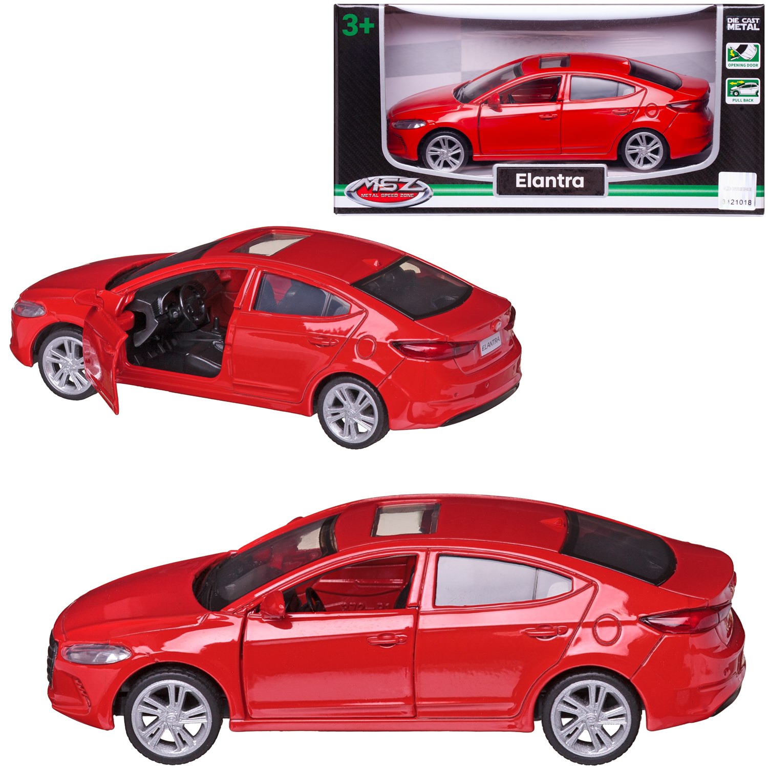 Машинка MSZ серия 1:43 Hyundai Elantra, цвет красный, инерционная, двери открываются