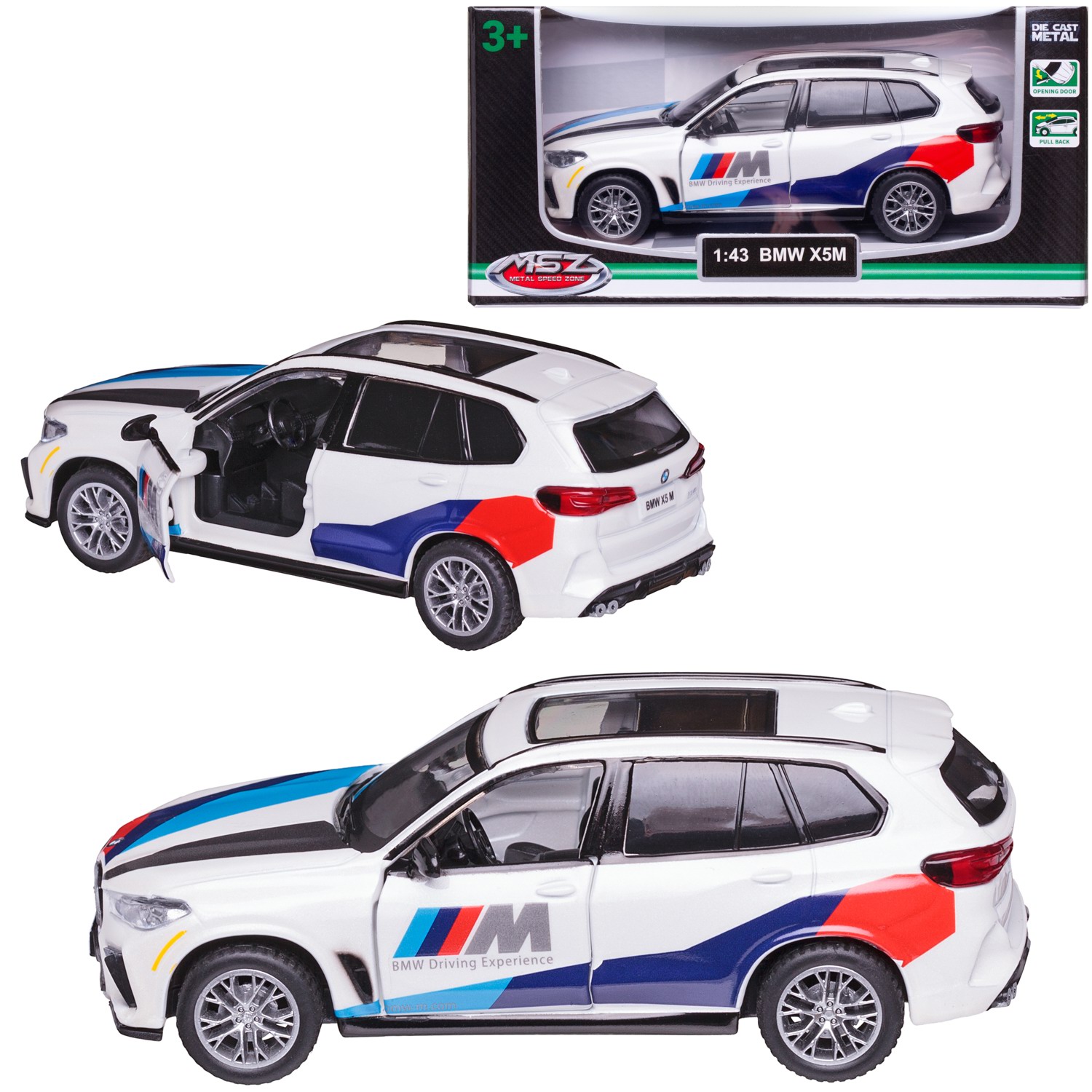 Машинка MSZ серия 1:43 BMW X5M, белая, инерционная, двери открываются WE-16393W