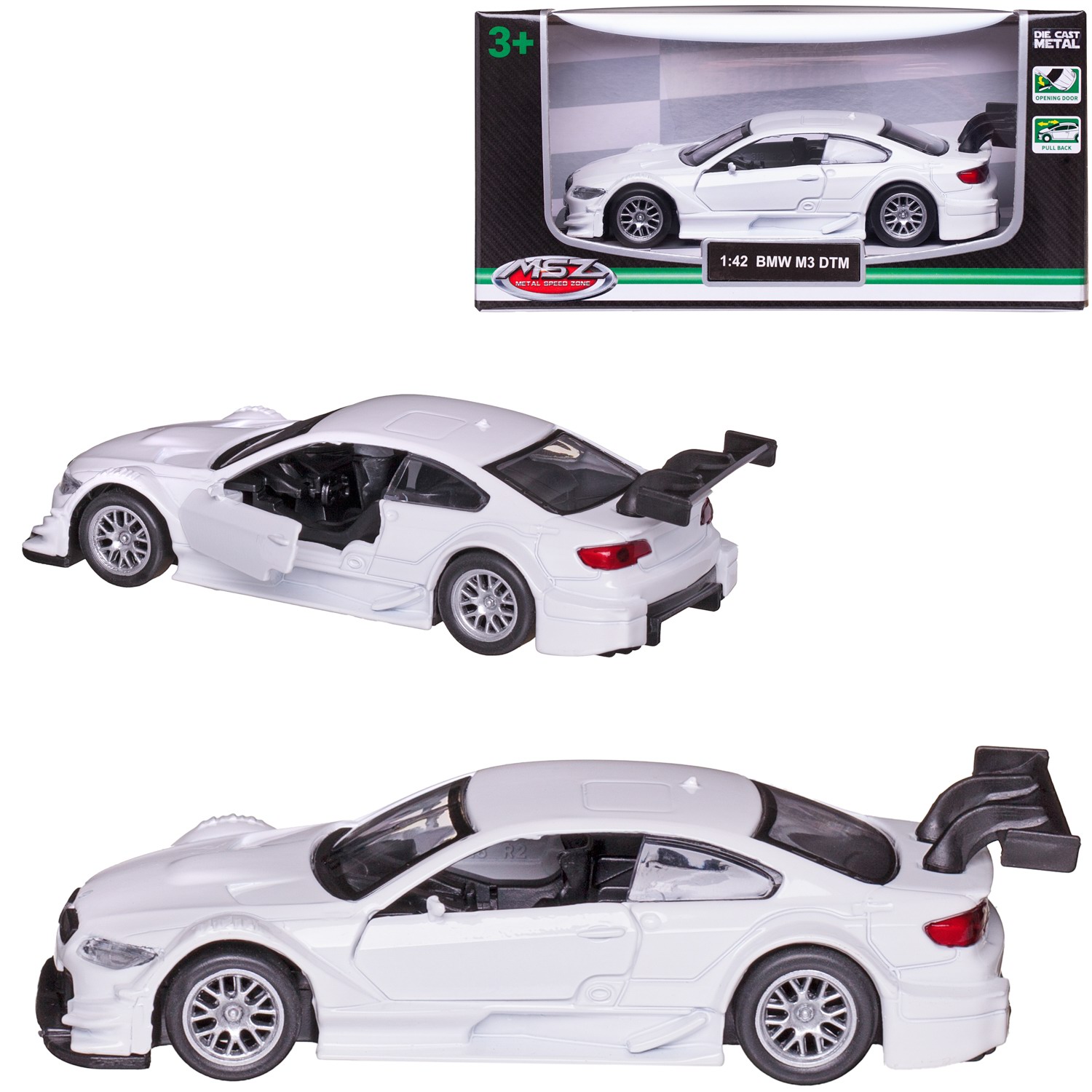 Машинка MSZ серия 1:43 BMW M3 DTM, белая, инерционная, двери открываются WE-16388W