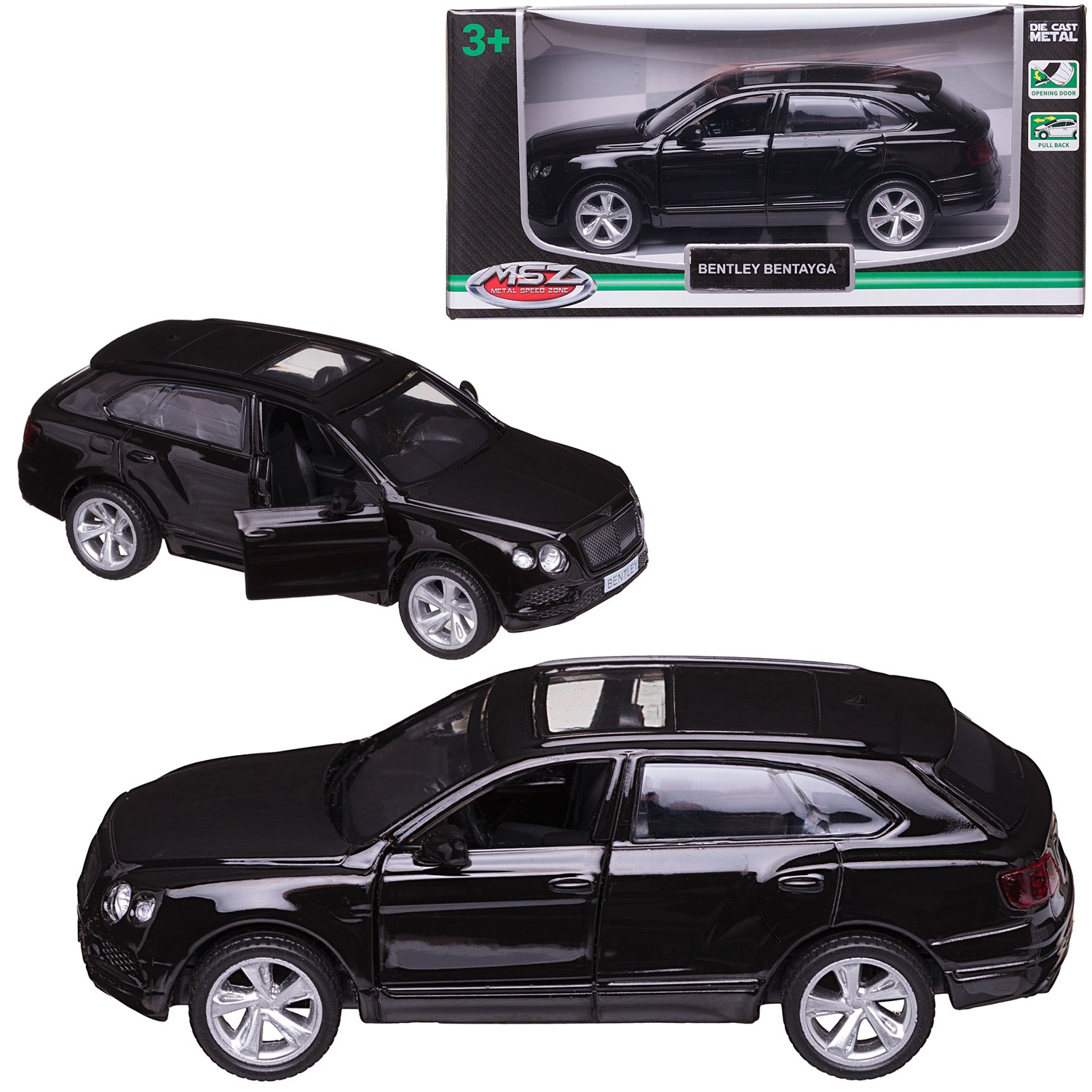 Машинка MSZ серия 1:43 Bentley Bentayga, черная, инерционная, двери открываются, металл