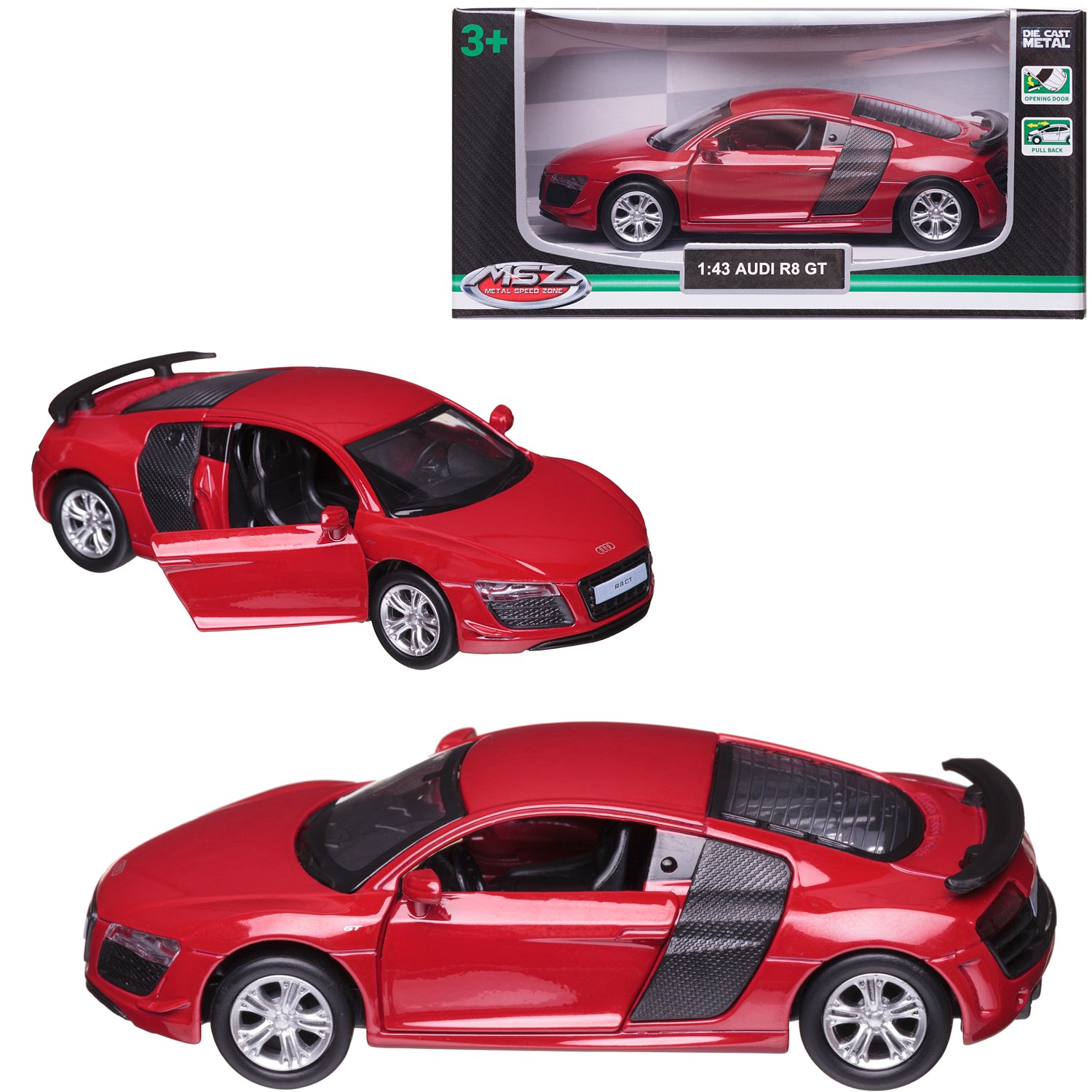 Машинка металлическая MSZ серия 1:43 Audi R8 GT, красная, инерционная, двери открываются