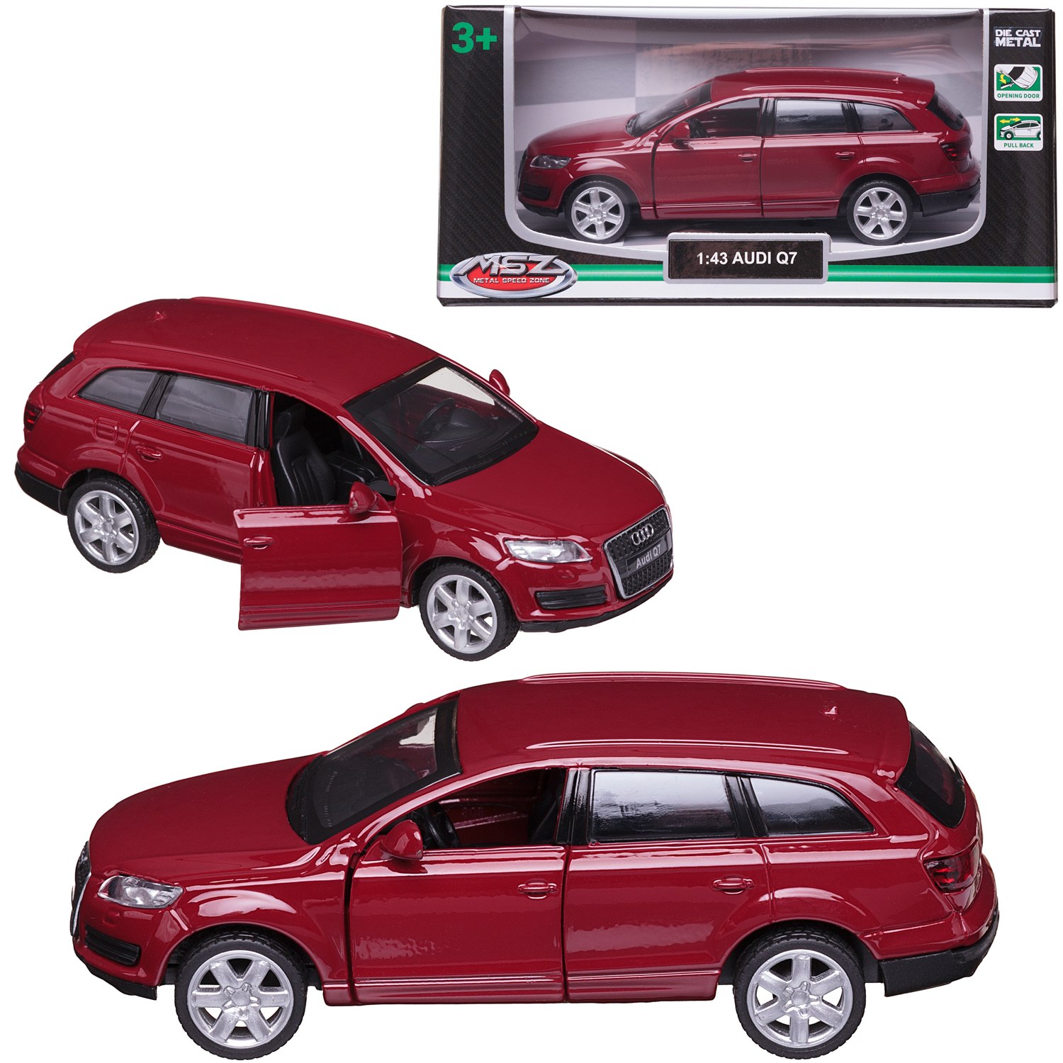 Машинка металлическая MSZ серия 1:43 Audi Q7, красная, инерционный механизм, WE-15946R