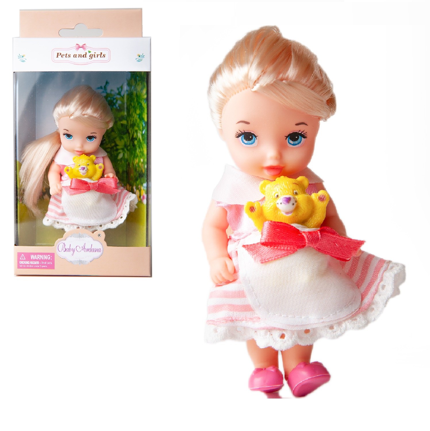

Кукла-мини Baby Ardana серия Питомец блондинка с желтым мишкой 11 см A593/желтыймишка, A593 желтыймишка