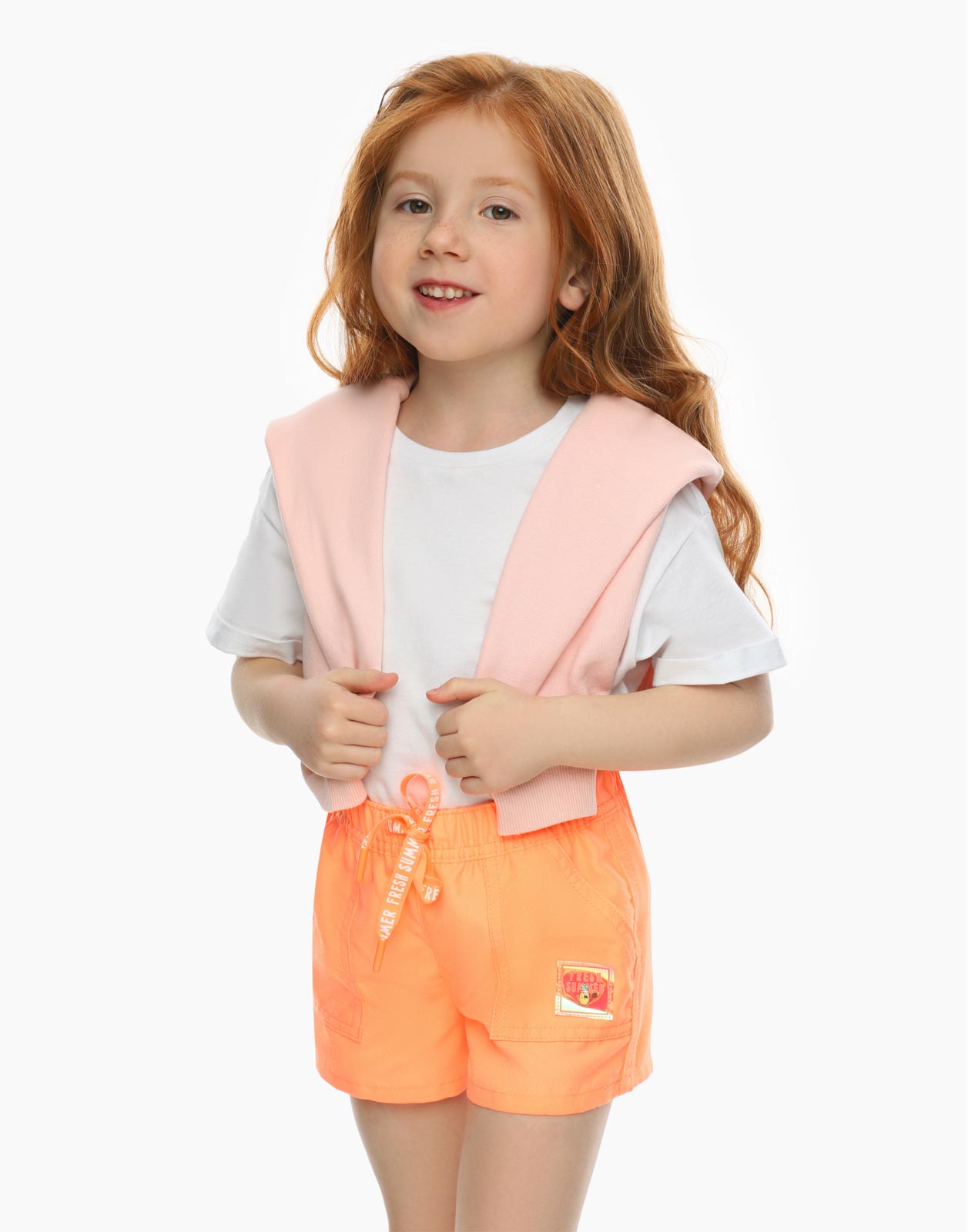 Оранжевые шорты с нашивкой Fresh Summer для девочки р.80