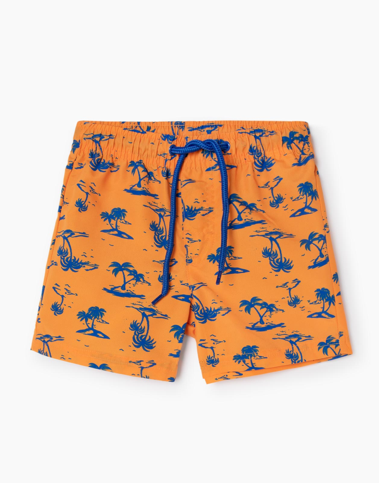 Оранжевые пляжные шорты с принтом для мальчика р.128