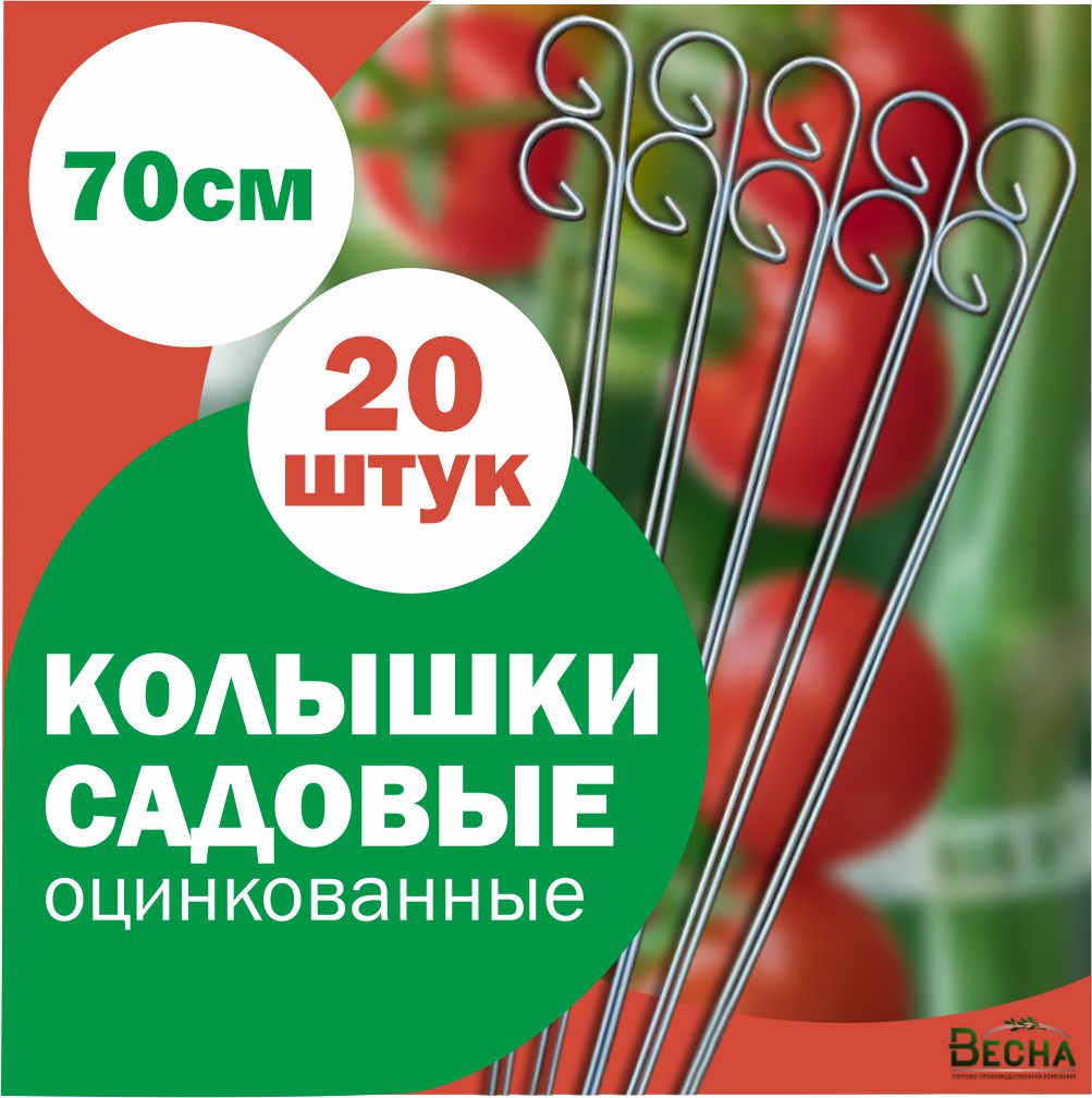 Колышки садовые для растений и помидор ТПК Весна, Колышки оцинкованные 20шт, длина 70см