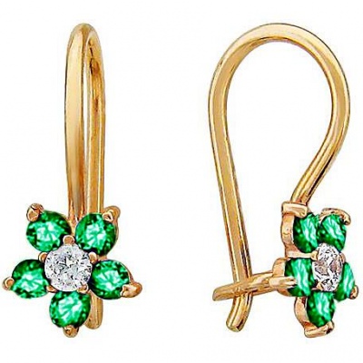 

Серьги из красного золота с фианитом/изумрудом Эстет 01С216165-3, 01С216165-3