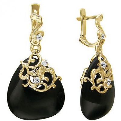 

Серьги из желтого золота с агатом/фианитом Эстет 01С436181-1, 01С436181-1