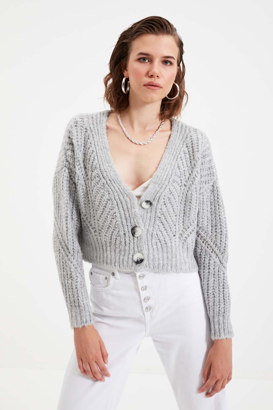 

Кардиган женский Trendyol TWOAW21HI0017 серый M, TWOAW21HI0017