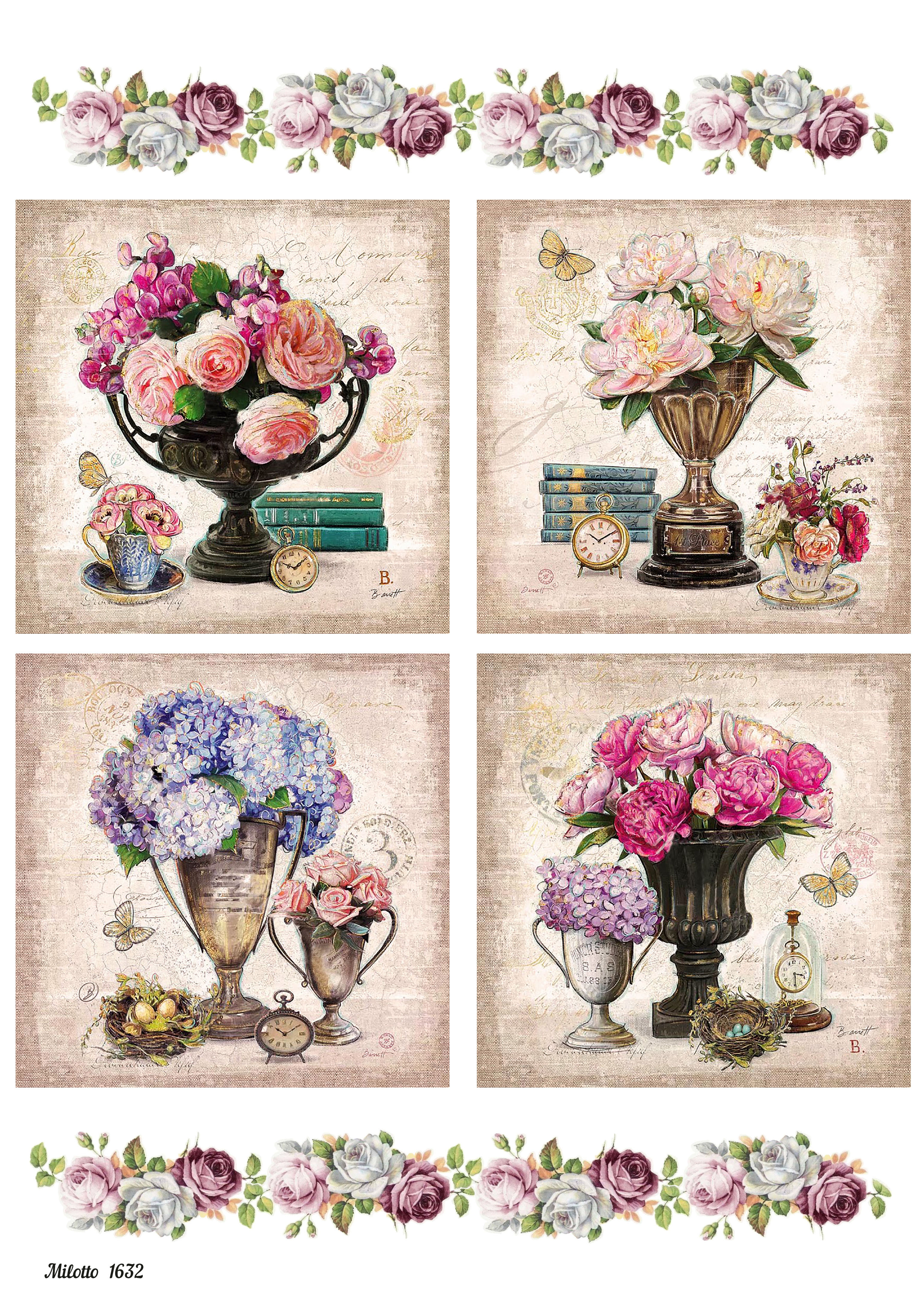 

Рисовая бумага для декупажа А4 Milotto 1632 букеты цветы винтаж