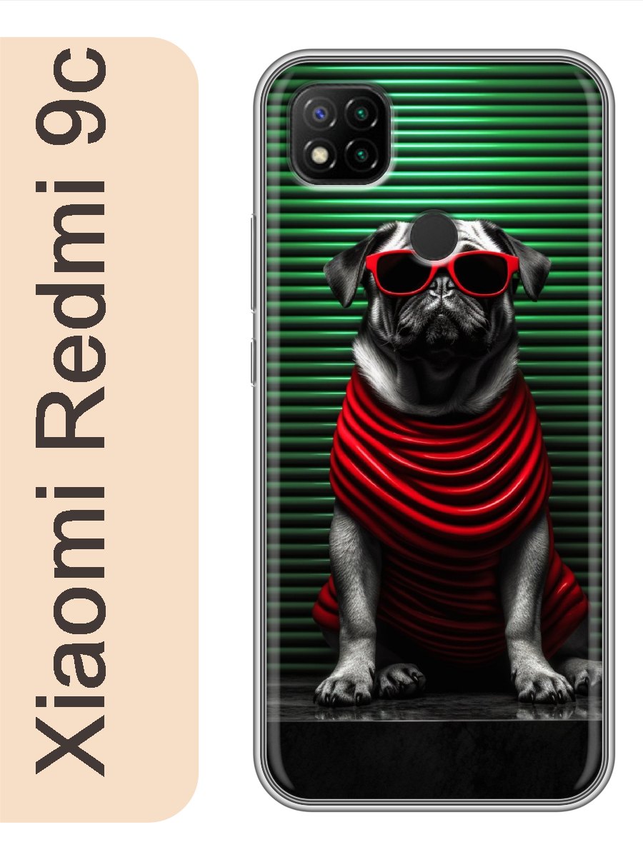 

Чехол на Xiaomi Redmi 9c Мопс в очках 961, Прозрачный, red9cdogs
