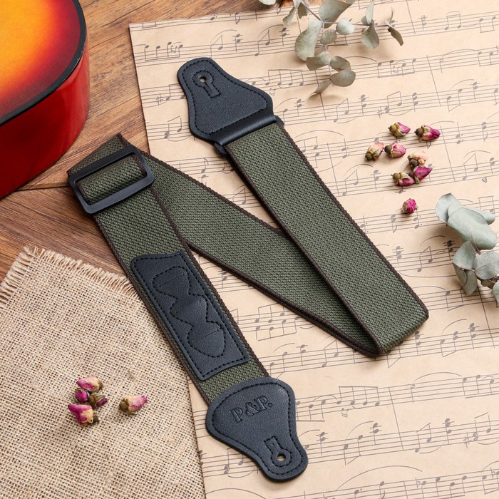 

Ремень для гитары Music Life, зеленый с кармашком для медиаторов, 90-145 см, ширина 5 см