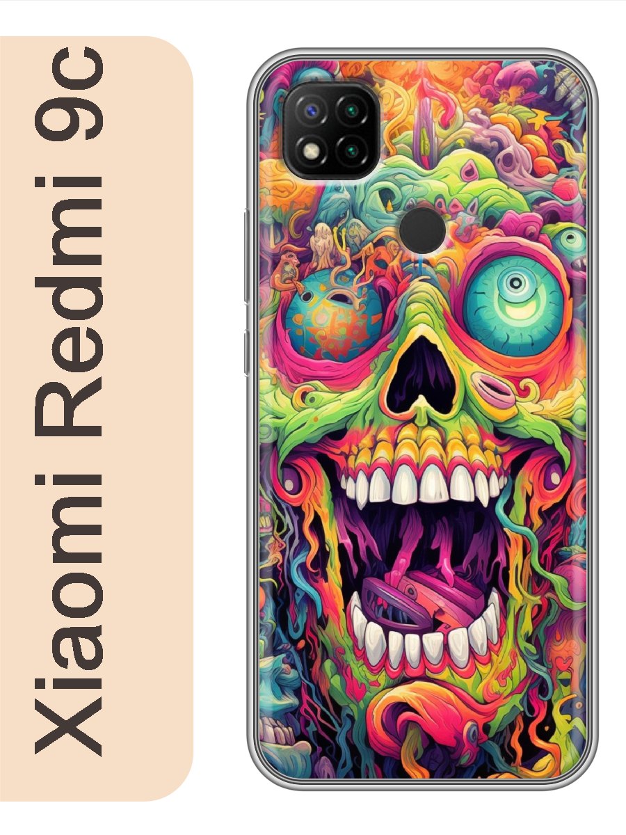 

Чехол на Xiaomi Redmi 9c череп цветной 950, Прозрачный, red9crzne