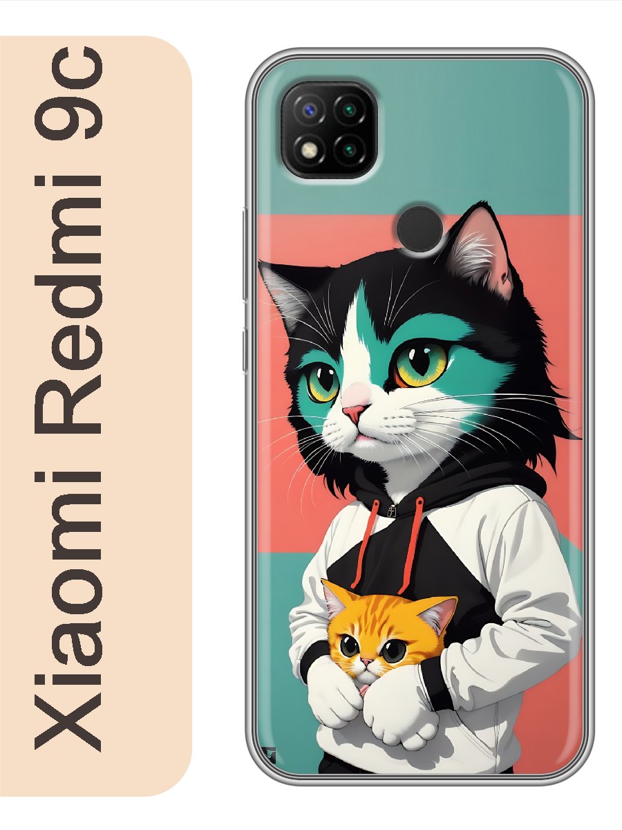 

Чехол на Xiaomi Redmi 9c кот в кофте 918, Прозрачный, red9ccats