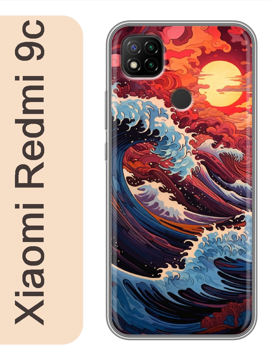 

Чехол на Xiaomi Redmi 9c волны 898, Прозрачный, red9crzne