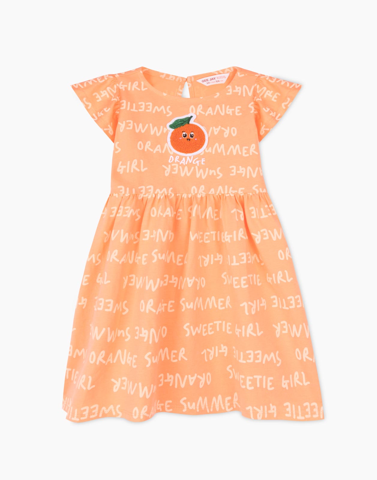 Оранжевое платье с принтом и нашивкой Orange для девочки 6-7л/122