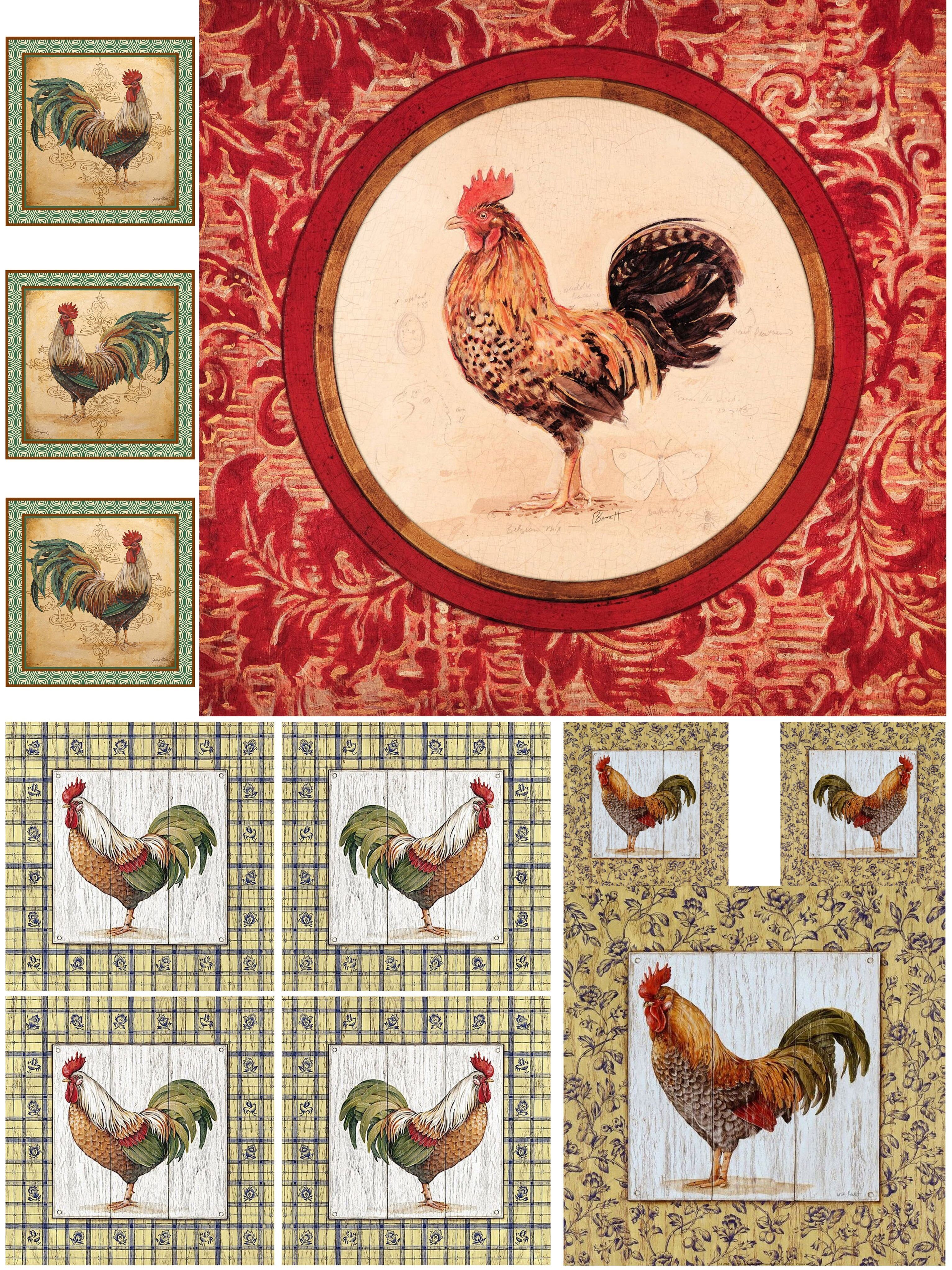 

Рисовая бумага для декупажа А4 Milotto 0597 петухи винтаж крафт