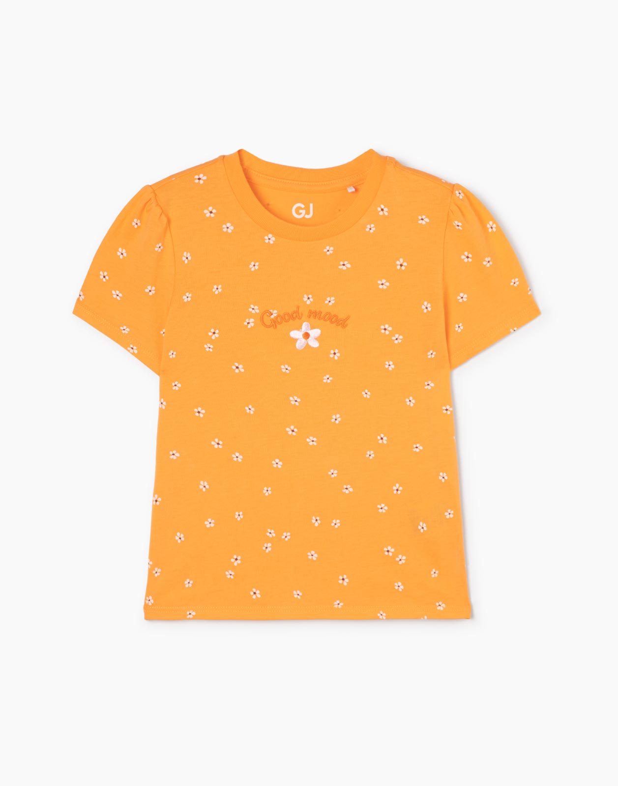 Оранжевая футболка с цветочным принтом для девочки 4-5л/110