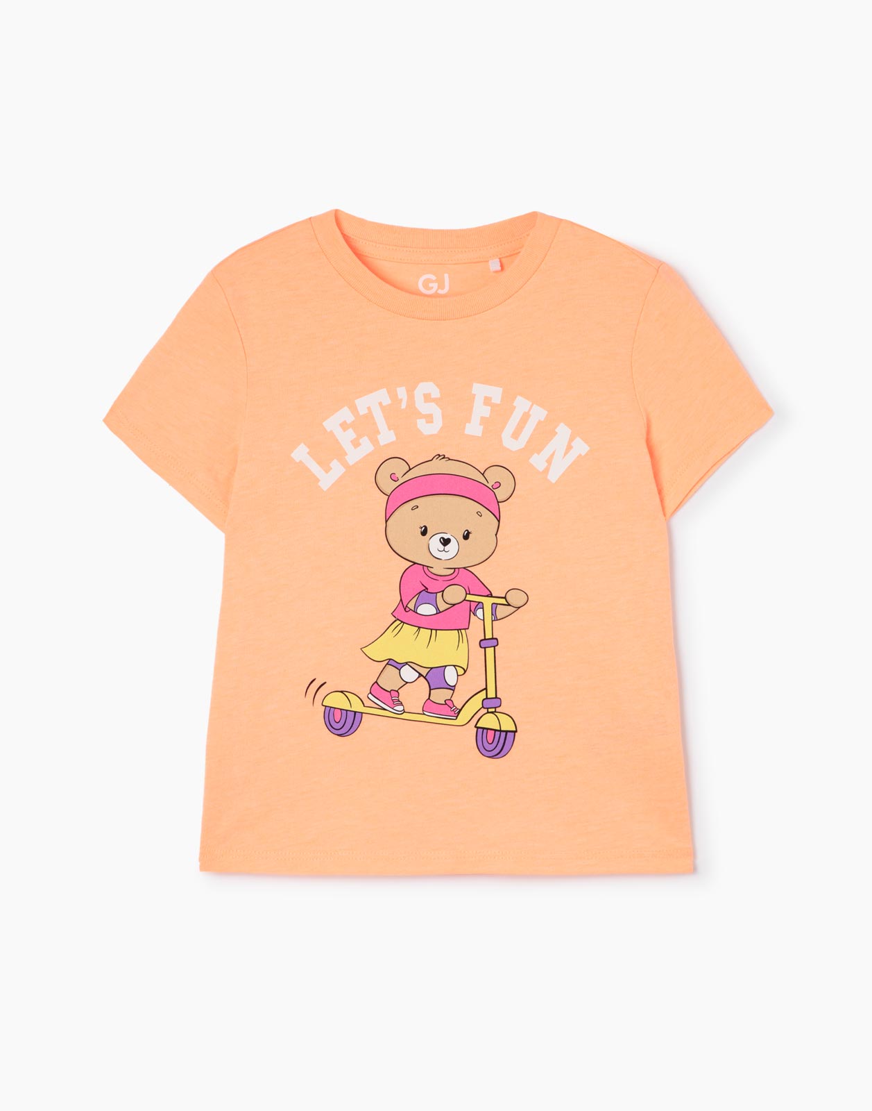 Оранжевая футболка с принтом Let`s fun для девочки 12мес/80