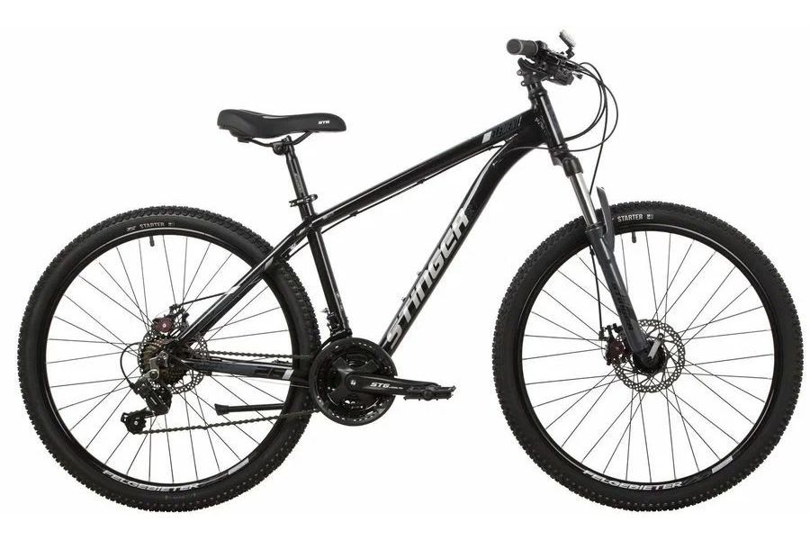 

Велосипед STINGER Element STD (2022), горный (взрослый), рама 16", колеса 26", черный/голу