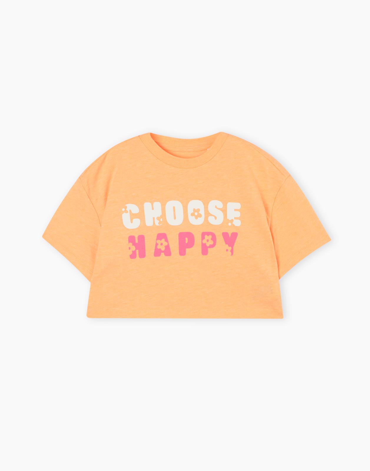 Оранжевая укороченная футболка oversize с принтом для девочки 3-4г/104