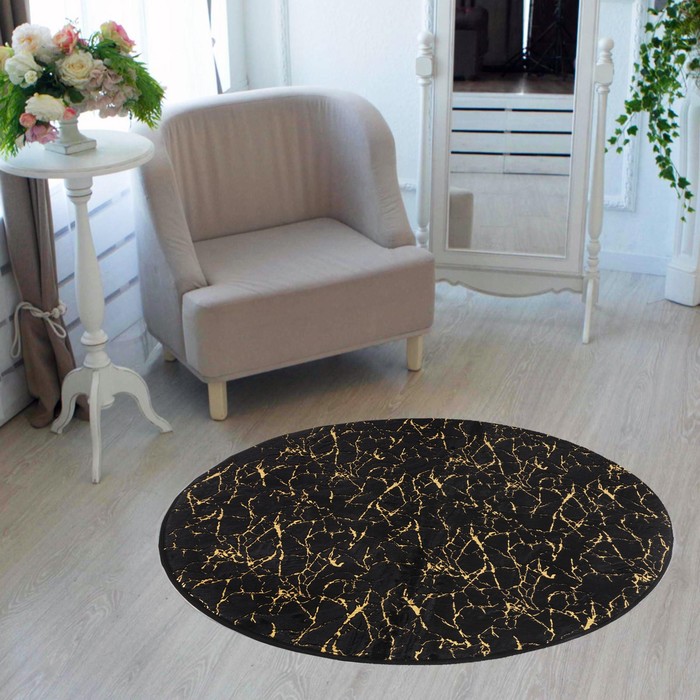 

Ковер Этель "Тиснение" цвет чёрный d 120 см, 500/м2