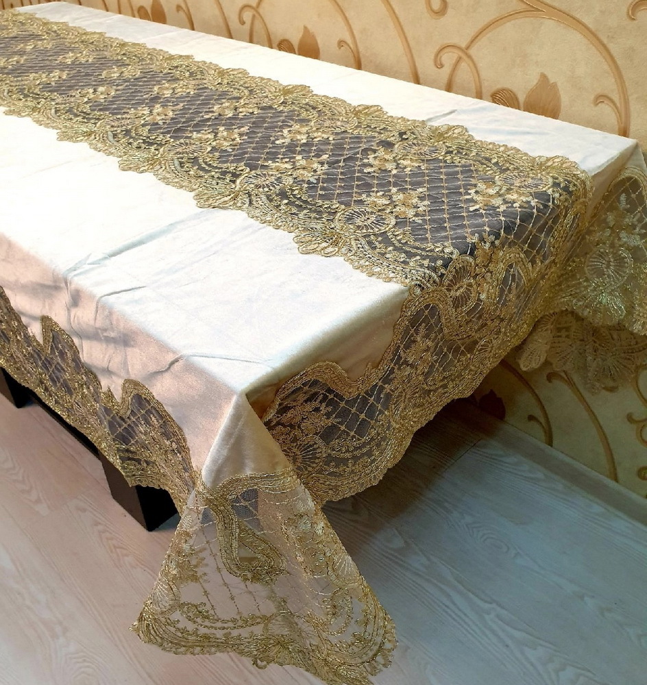

Велюровая скатерть с кружевом и люрексом Титан, 150 х 220 см, 24