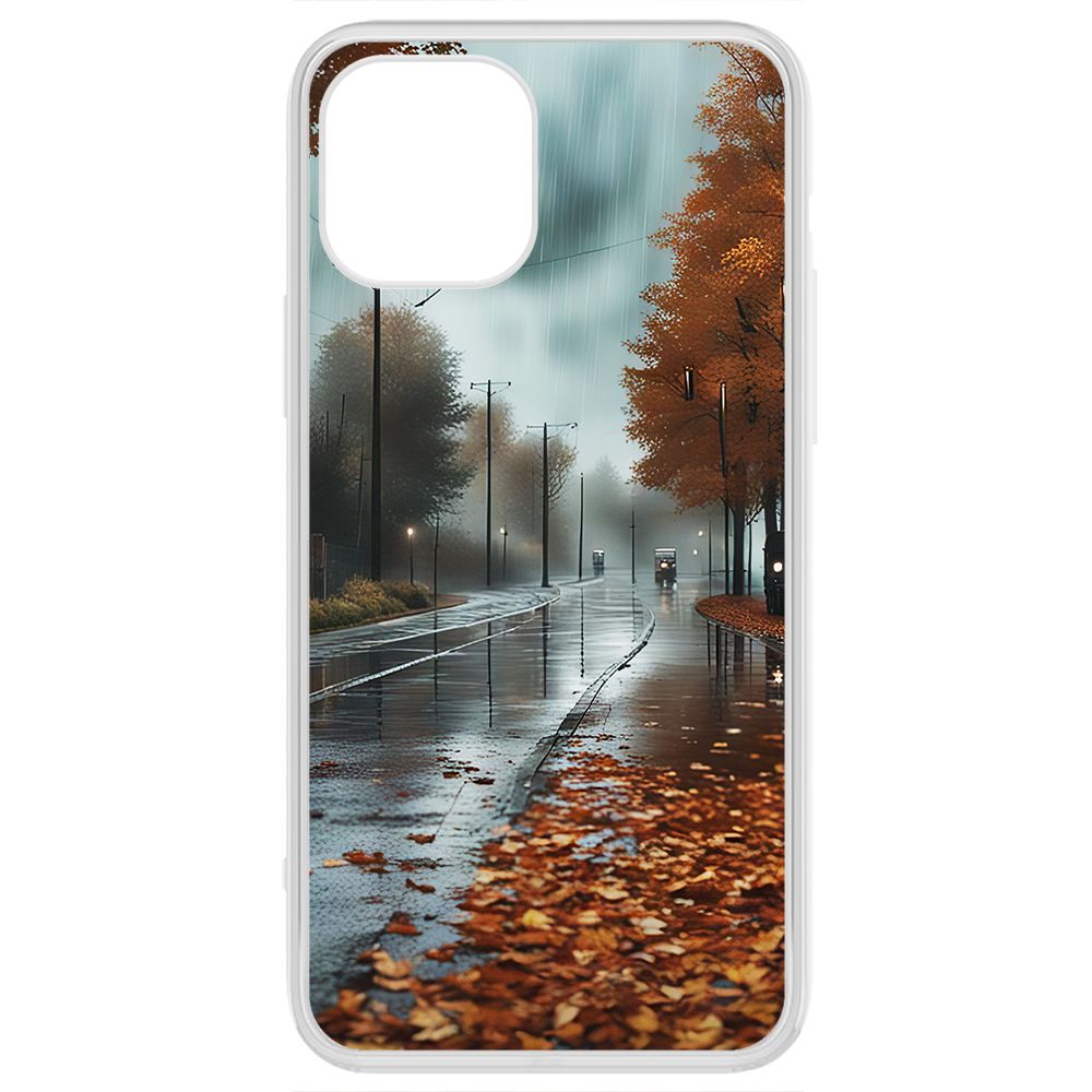 

Чехол-накладка Krutoff Clear Case Осенний дождь для iPhone 12, Прозрачный