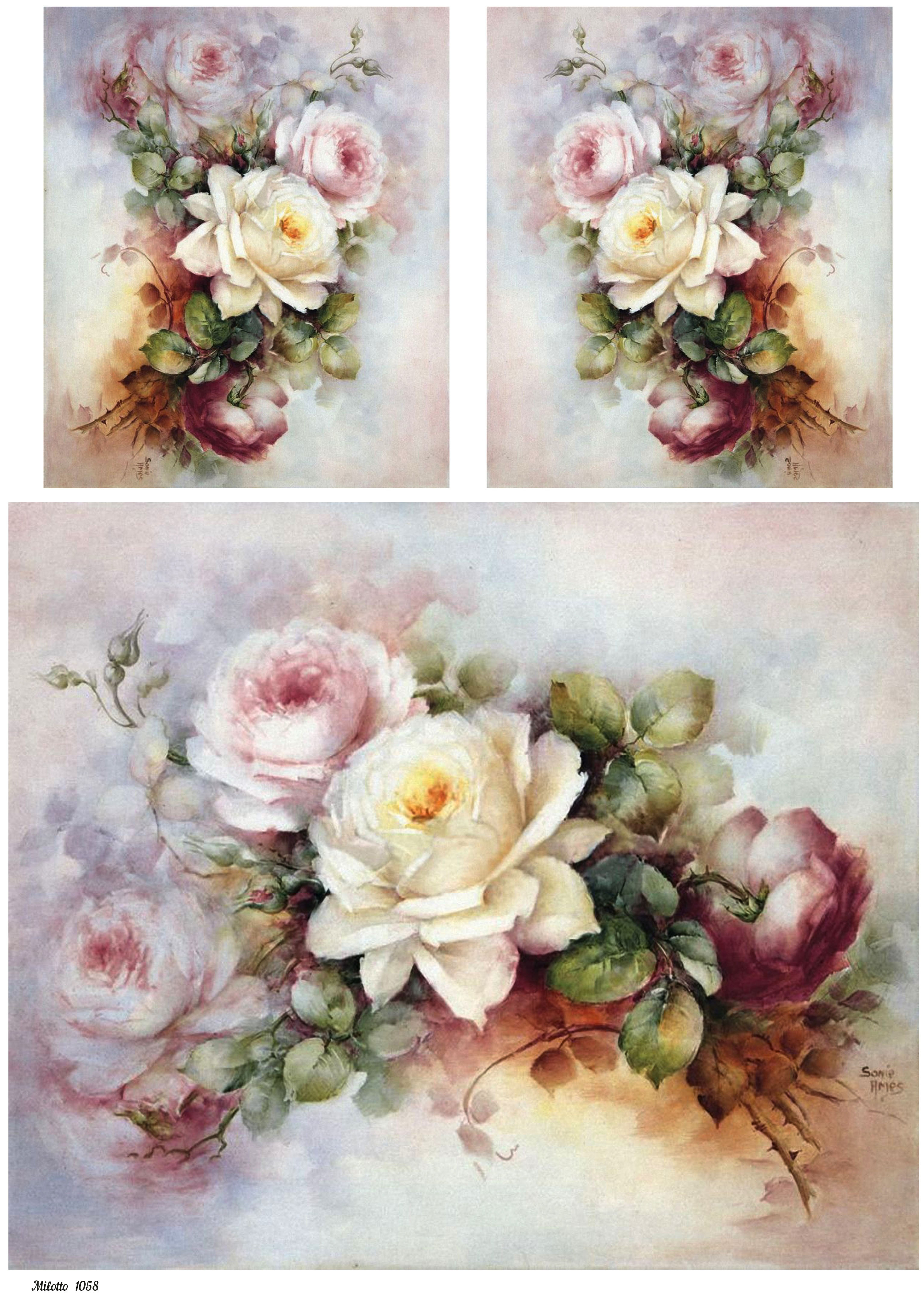 

Декупажная рисовая карта А4 Milotto 1058 цветы розы пионы миниатюра