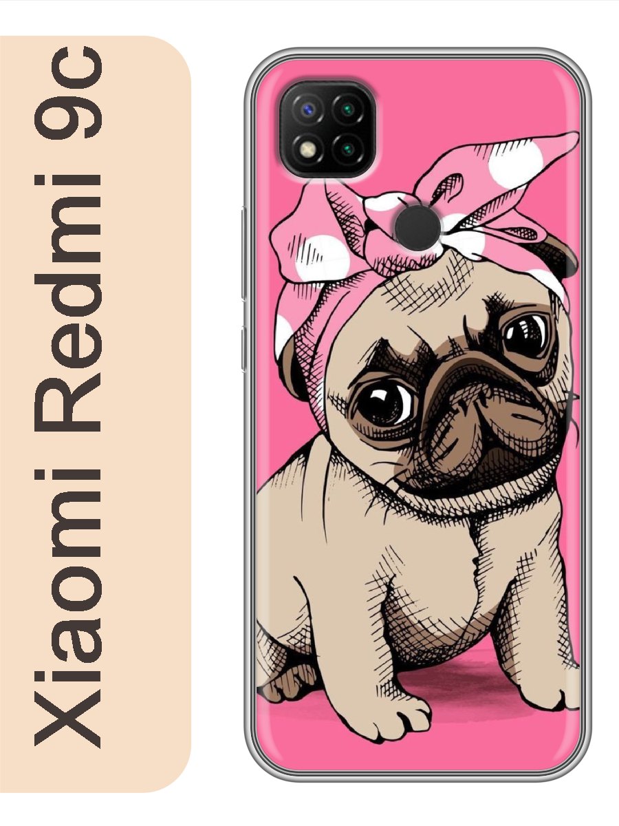 

Чехол на Xiaomi Redmi 9c мопс с бантом 812, Прозрачный, red9cdogs