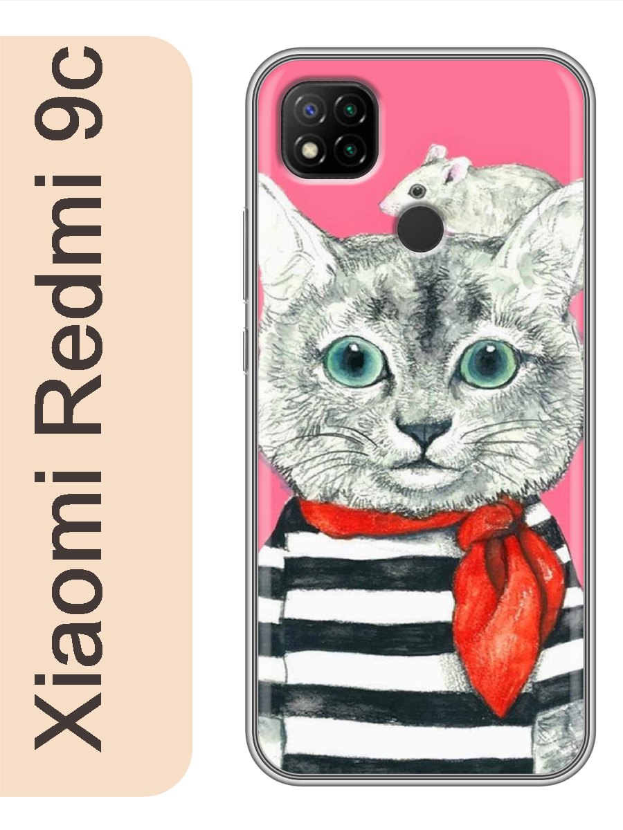 

Чехол на Xiaomi Redmi 9c кот с мышкой 801, red9ccat2