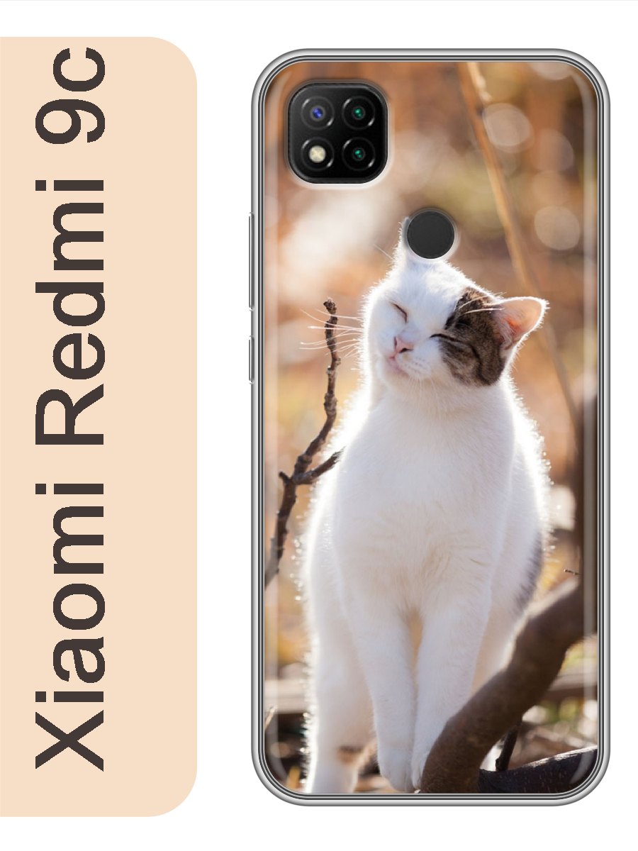 

Чехол на Xiaomi Redmi 9c белый кот 795, Прозрачный, red9ccat2