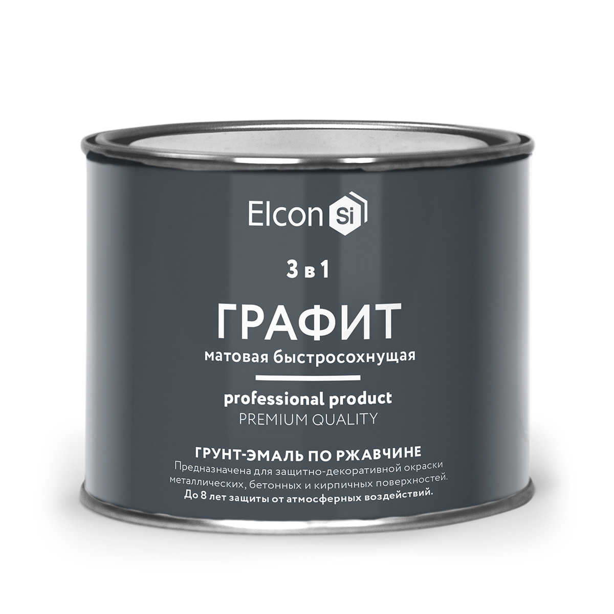 фото Грунт-эмаль по ржавчине elcon 3 в 1, матовая, 0,4 кг, ral 9023, графит