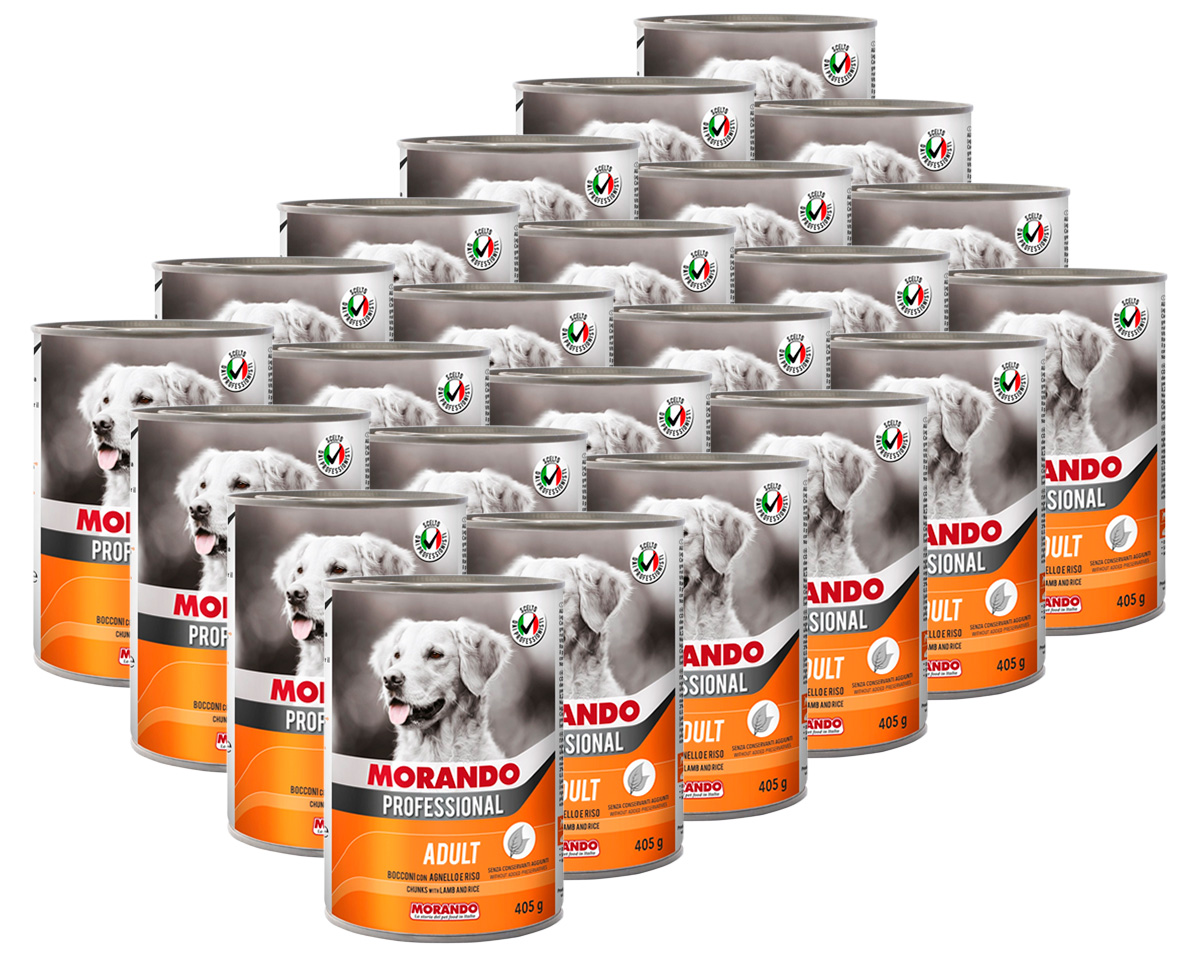 Консервы для собак Morando Professional с кусочками ягненка и рисом, 24 шт по 405 г