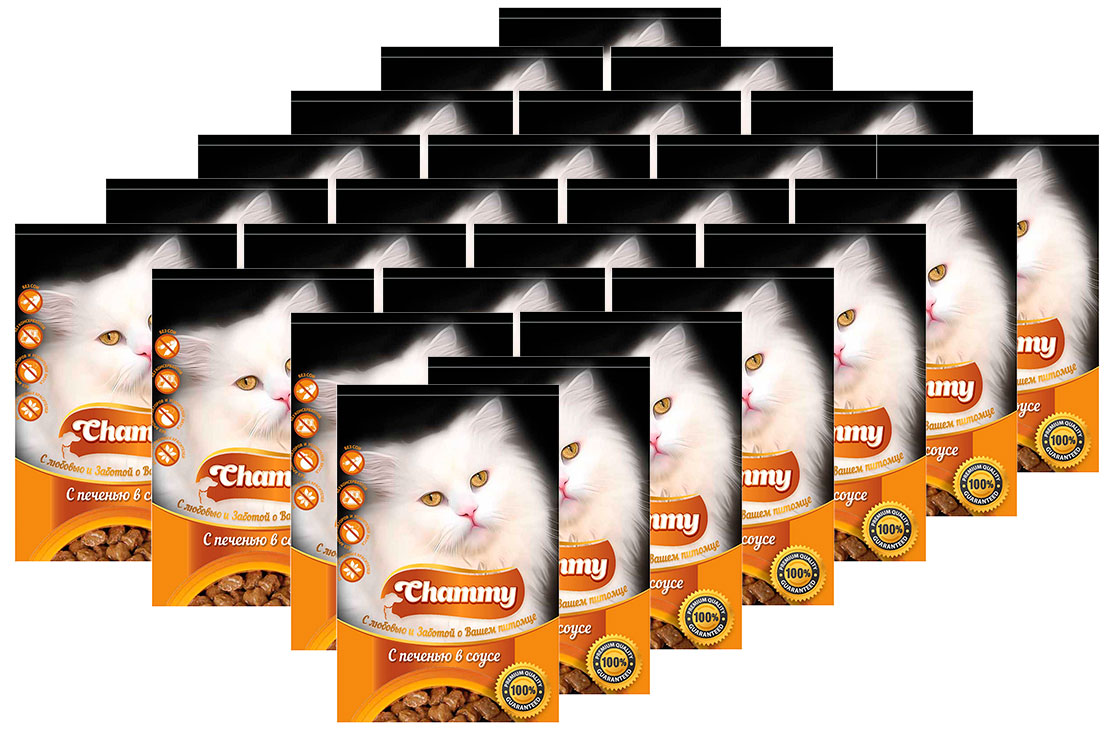 Влажный корм для кошек Chammy с печенью в соусе, 25 шт по 85 г