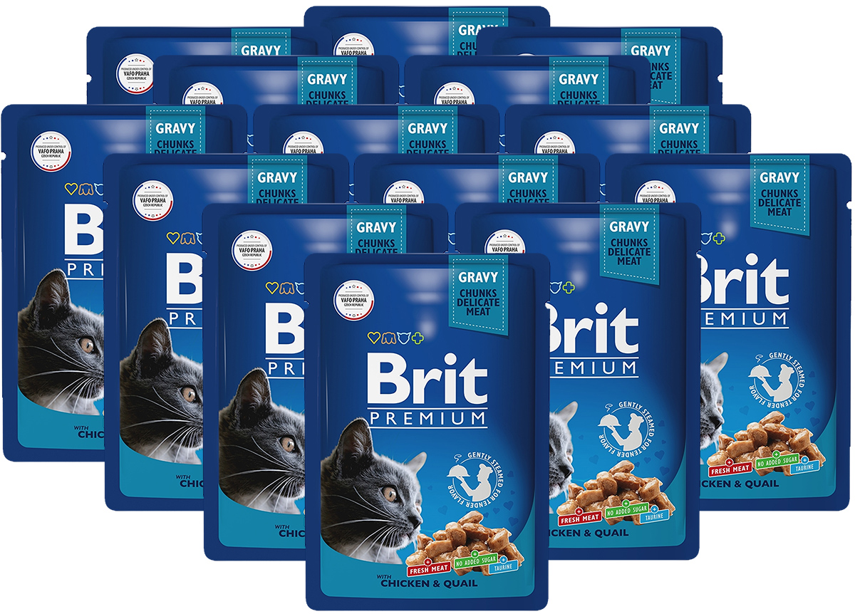 

Влажный корм для кошек Brit Premium с курицей и перепелкой в соусе, 14 шт по 85 г, Premium