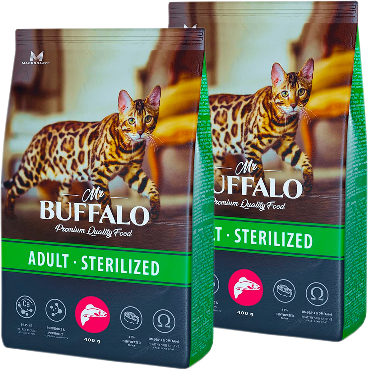 фото Сухой корм для кошек mr.buffalo adult sterilized, для кастрированных, лосось, 2шт по 0,4кг